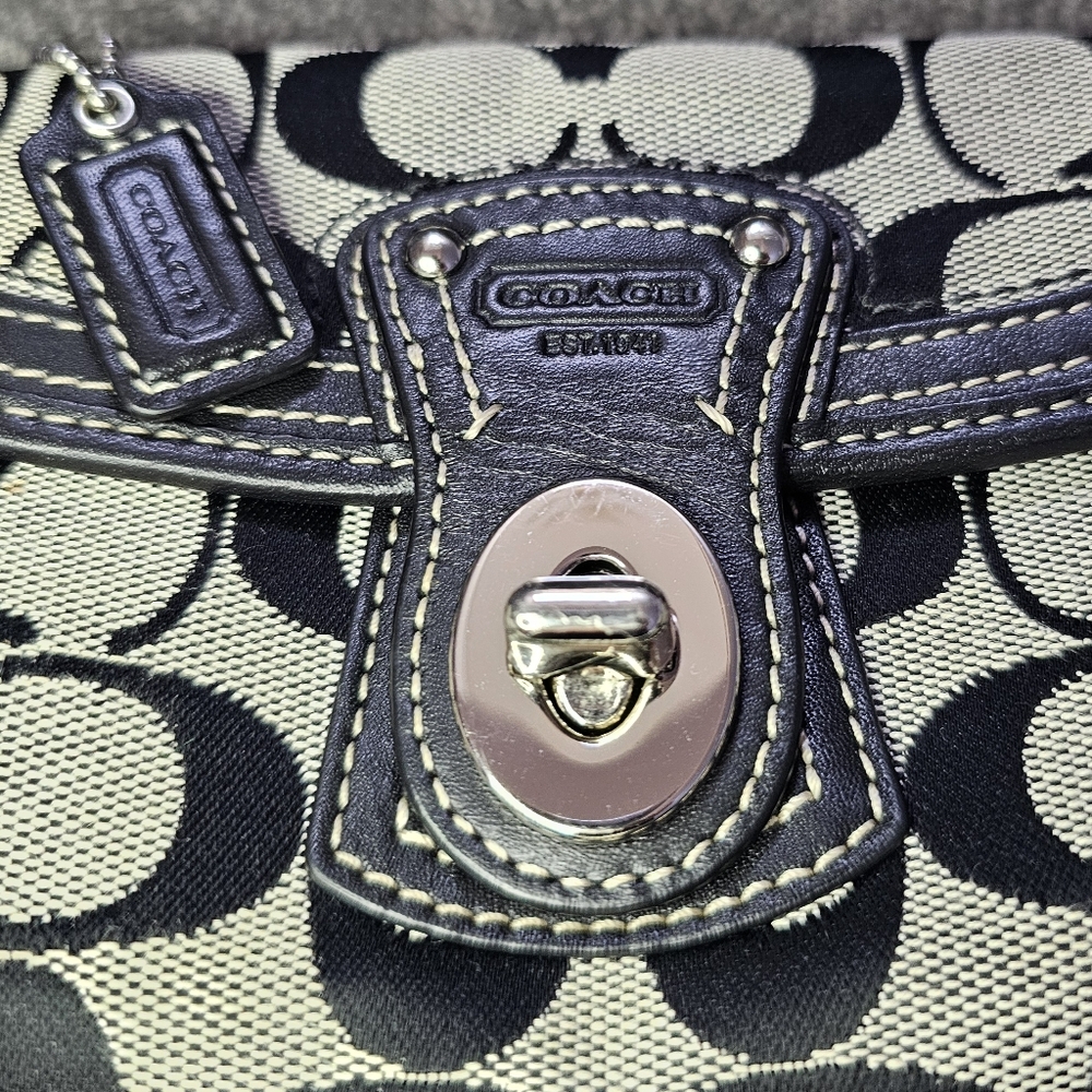 Coach Turn Lock Black and Gray Signature Wristlet - Picture 4 of 6